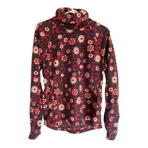 Vintage Athleta pink floral polartec fleece turtleneck sweater Size large